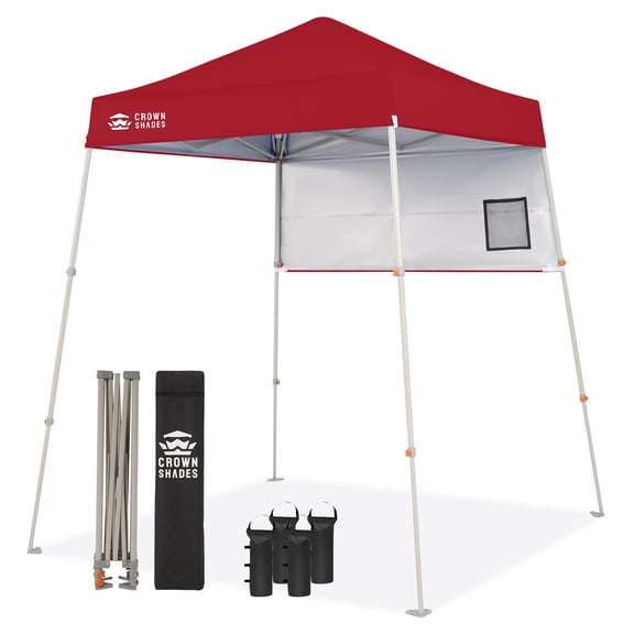 CROWN SHADES 5x5 Pop Up Canopy Tent Outdoor Canopy Tent Slanted Leg Instant Shelter with Carry Bag Red