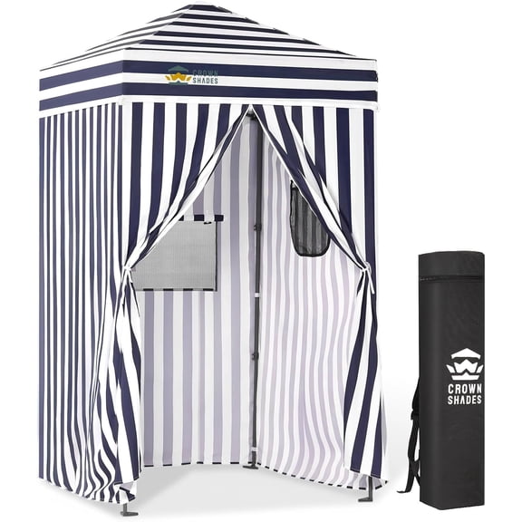 CROWN SHADES 5x5 Pop Up Changing Tent Patented One Push Setup Portable Changing Room Privacy Canopy for Camping Blue/White