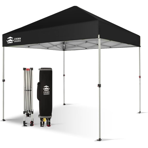 CROWN SHADES 8x8 Pop Up Canopy with One Push Setup Easy Outdoor Sun Shade for Events Parties Camping Black