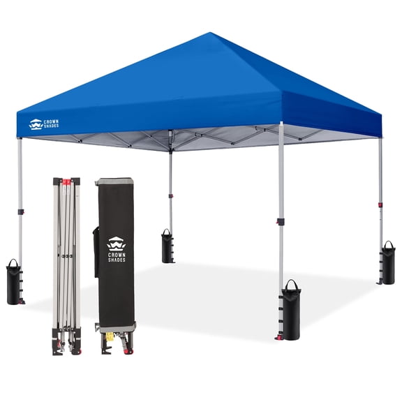 CROWN SHADES 8x8 Pop Up Canopy with One Push Setup Easy Outdoor Sun Shade for Events Parties Camping Blue