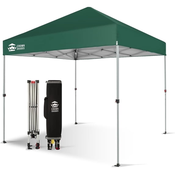 CROWN SHADES 8x8 Pop Up Canopy with One Push Setup Easy Outdoor Sun Shade for Events Parties Camping Forest Green