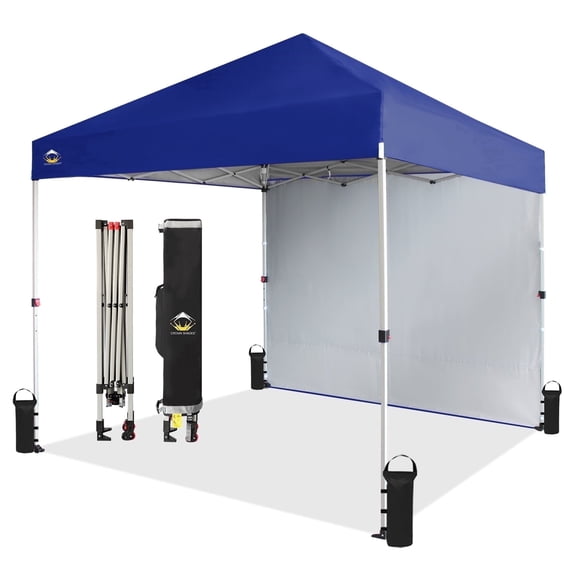 CROWN SHADES 8x8 Pop Up Canopy with 1 Side Wall One Push Setup Easy Outdoor Sun Shade for Events Parties Camping Navy Blue