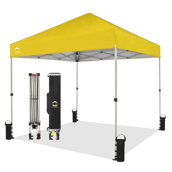 CROWN SHADES 8x8 Pop Up Canopy with One Push Setup Easy Outdoor Sun Shade for Events Parties Camping Yellow