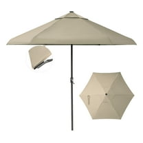 CROWN SHADES 9 Ft Patio Umbrella with Auto-Tilt & Olefin Fabric Patented 45° Edge Connection Windproof Outdoor Umbrella Beige