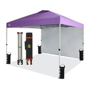CROWN SHADES Canopy Tent, 10 x 10 Pop Up Gazebo with 1 Sidewall, Center Lock, UV Protection,Purple