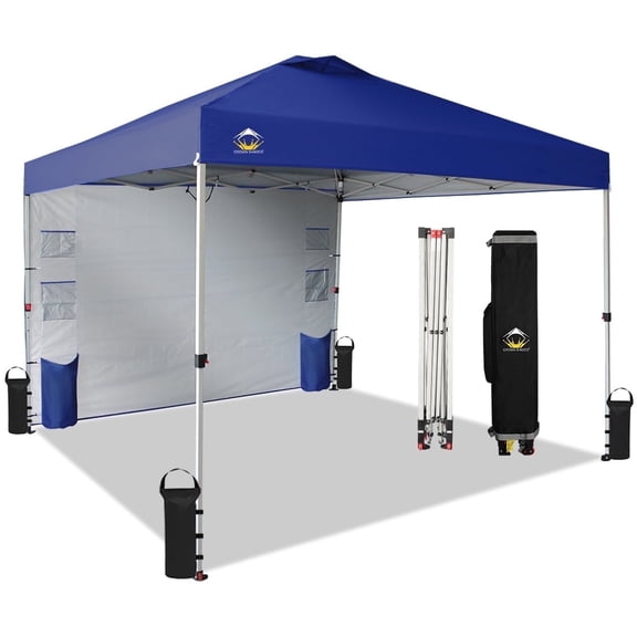 CROWN SHADES Canopy Tent 10x10 Pop Up Canopy Outdoor Shade with Pockets Sidewall, Easy Up Sun Shelter with One Person Set Up Center Lock Navy Blue