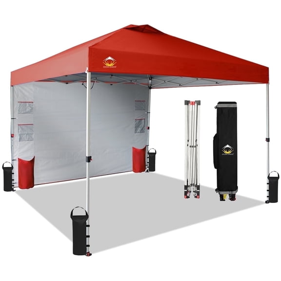 CROWN SHADES 10'x10' Pop Up Canopy Tent with Pocket Sidewalls One Push Setup for Outdoor Events, Red