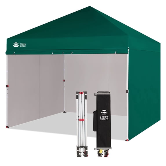 CROWN SHADES 10X10 Comercial Instant Canopy Pop Up Tent with Center Lock 4 Sidewalls Sto'N Go Bag Forest Green