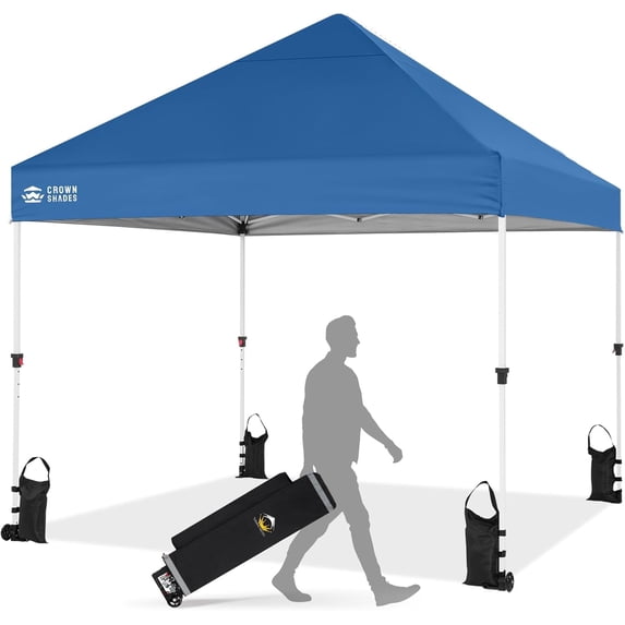 CROWN SHADES Pop Up Canopy Tent 8x8 Commercial Canopy Tent Patented Centerlock 400D Strength Oxford Fabric Blue