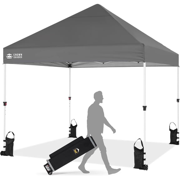 CROWN SHADES Pop Up Canopy Tent 8x8 Commercial Canopy Tent Patented Centerlock 400D Strength Oxford Fabric Gray