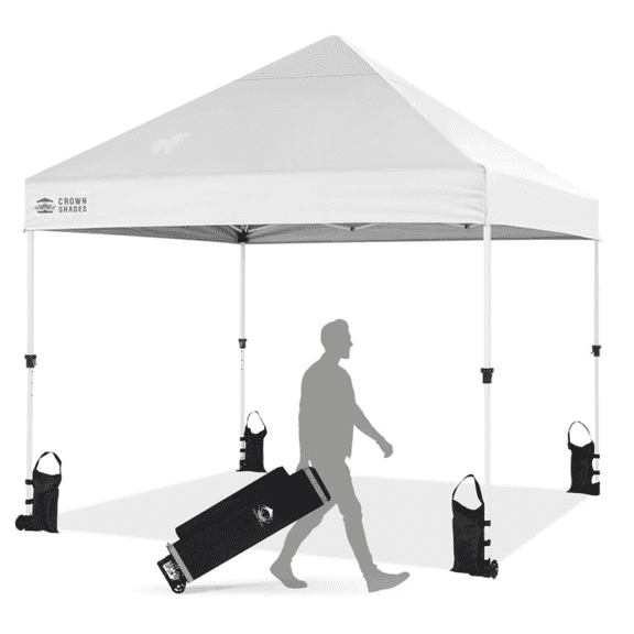 CROWN SHADES Pop Up Canopy Tent 8x8 Commercial Canopy Tent Patented Centerlock 400D Strength Oxford Fabric White