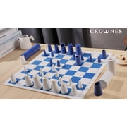 CROWNES Compact Portable Nesting Chess Game with Magnetic Bases, Easy Set up & Put Away, Modern Collection Set Boardgame for Home & Travel, Silicone Board Leather Carry Case Plastic