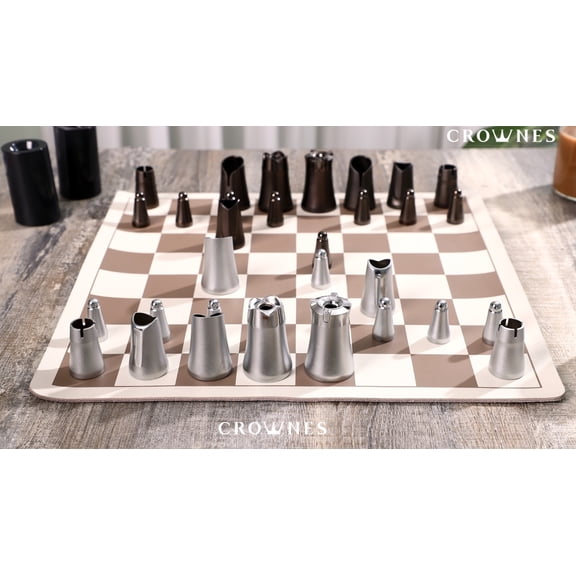 CROWNES Luxury Travel Chess Set - Portable Nesting Zinc Alloy Metal Pieces with Magnetic Bases Leather Board CarryCase, Easy Set up & Put Away Modern Home Decor & Designer Gift Board Game (Original)