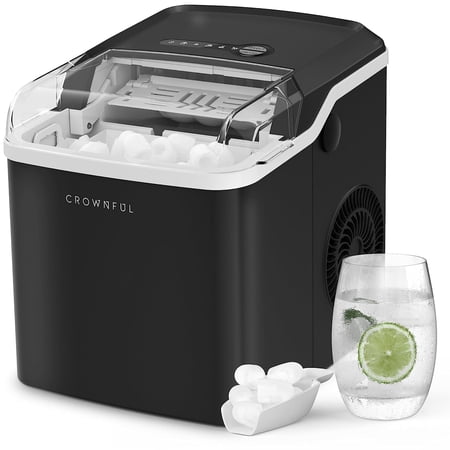 CROWNFUL Ice Makers Countertop, 26lbs/24H, 2 Sizes Bullet Ice, Portable Small Ice Machine with Self-Cleaning