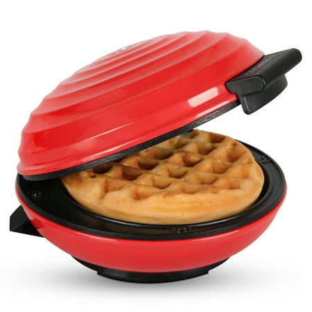 CROWNFUL Mini Waffle Maker Machine, 4 inches Portable Small Compact Design, Non-Stick, Red
