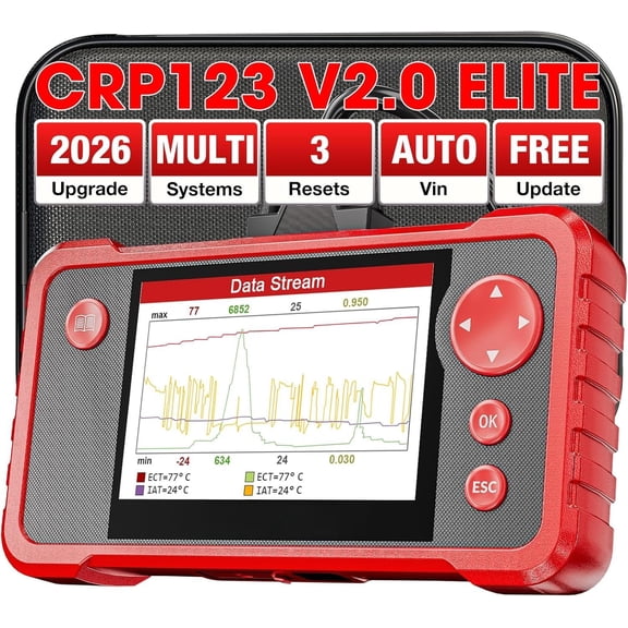 CRP123 V2.0 OBD2 Scanner-2026 Model Engine/ABS/SRS/Transmission Diagnostic Scan Tool SRS Code Reader,3 Reset Oil Service/Throttle Relearn/SAS Reset,Lifetime Update