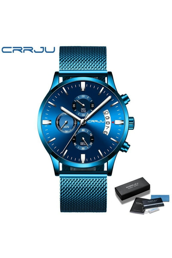 Blue Mens Watches with Stainless Steel Top Brand Luxury Men Sports Chronograph Quartz Watches Clock Relogio Masculino