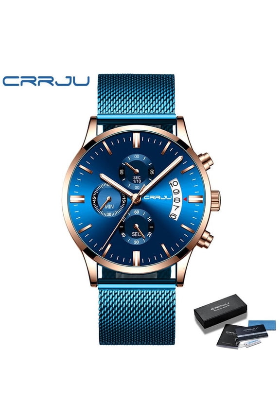 Blue Mens Watches with Stainless Steel Top Brand Luxury Men Sports Chronograph Quartz Watches Clock Relogio Masculino