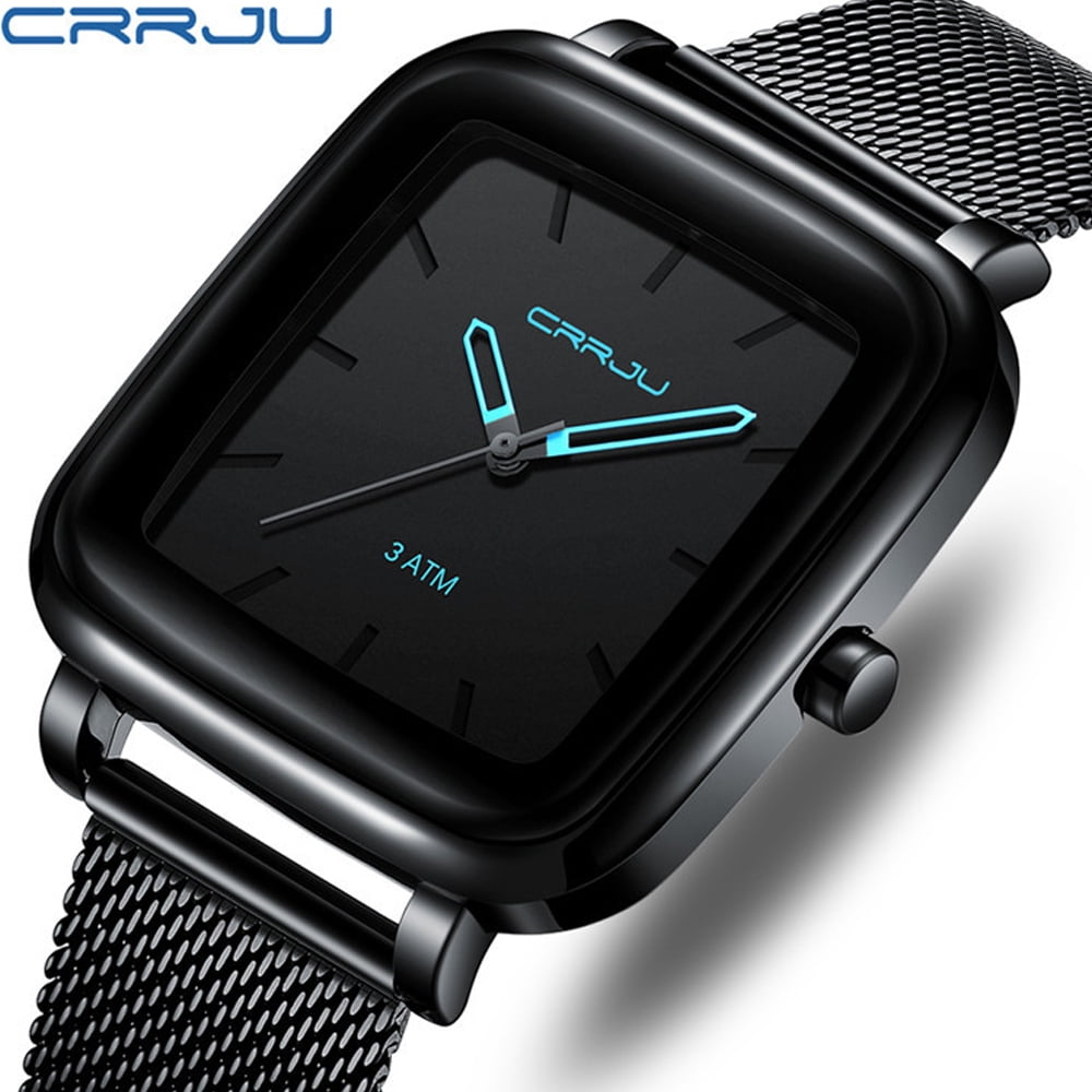 CRRJU Fashion Men Watch Waterproof Male Clock Stainless Steel Square Quartz Men Watch New