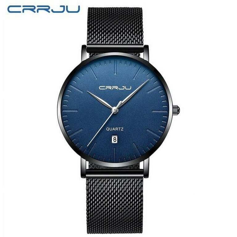 CRRJU Fashion Mens Watches Top Brand Luxury Blue Waterproof Watches Ultra Thin Date Simple Casual Quartz Watch Men Sports Clock