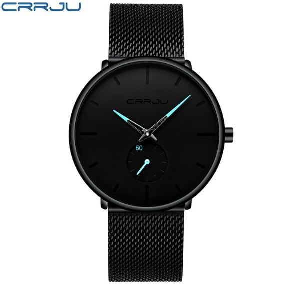 CRRJU Fashion Wrist Watches Men Business Casual Waterproof Clock Male Ultra Thin Mesh Strap Reloj Hombre