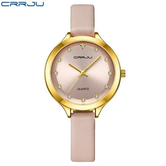 CRRJU Luxury Brand Dial Watches for Women Leather Band Fashion Rhinestones Ladies Wristwatch
