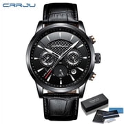 CRRJU Man Watch Chronograph Quartz Waterproof Leather Casual Watches Hot Sale Wristwatch