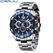 CRRJU Men's Watches New Casual Quartz Chronograph Stainless Steel Band Wristwatch Clock with Luminous Pointers Relogio Masculino