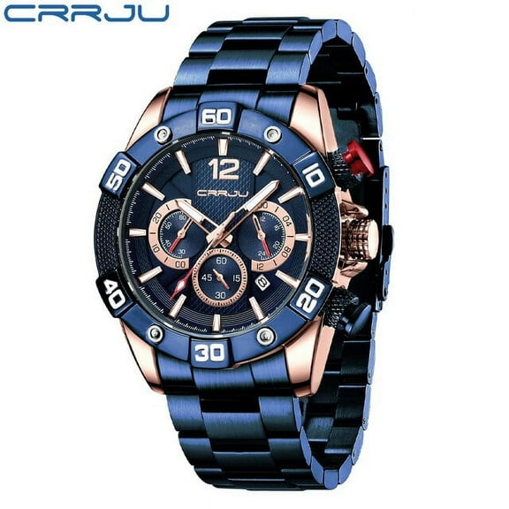 CRRJU Men's Watches New Casual Quartz Chronograph Stainless Steel Band Wristwatch Clock with Luminous Pointers Relogio Masculino