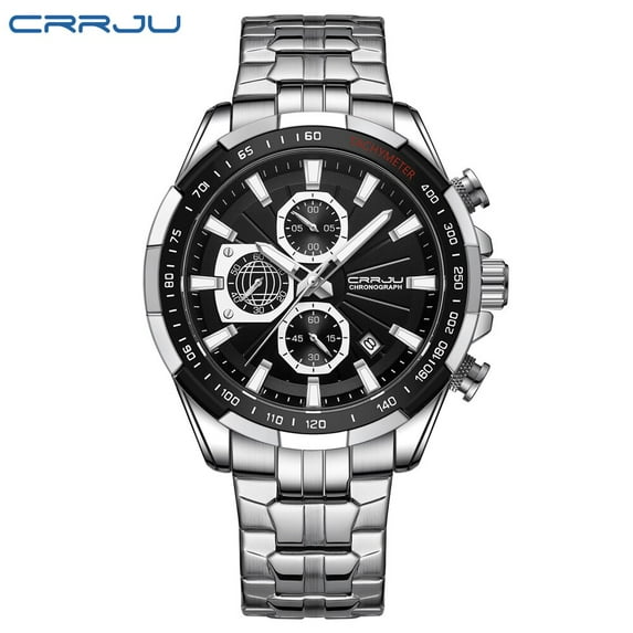 CRRJU Men Watch Top Brand Luxury Sports Quartz Mens Watches Full Steel Luminous Waterproof Chronograph Wristwatch Men Relogio