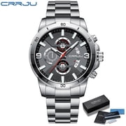 CRRJU Men Watch Top Brand Stainless Steel Business Date Clock Waterproof Luminous Luxury Sport Quartz Wrist Watch