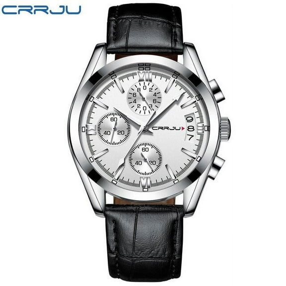 CRRJU Men Watch Waterproof Quartz Chronograph Sport Wristwatch Leather Business Male Clock Watch