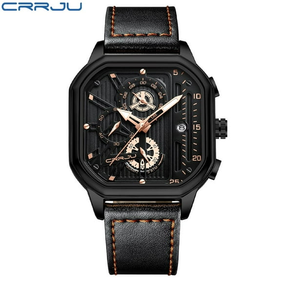 CRRJU Men Watches Top Brand Luxury Leather Watch For Men Waterproof Sport Watch Man Quartz Wristwatch Date Chronograph+Box