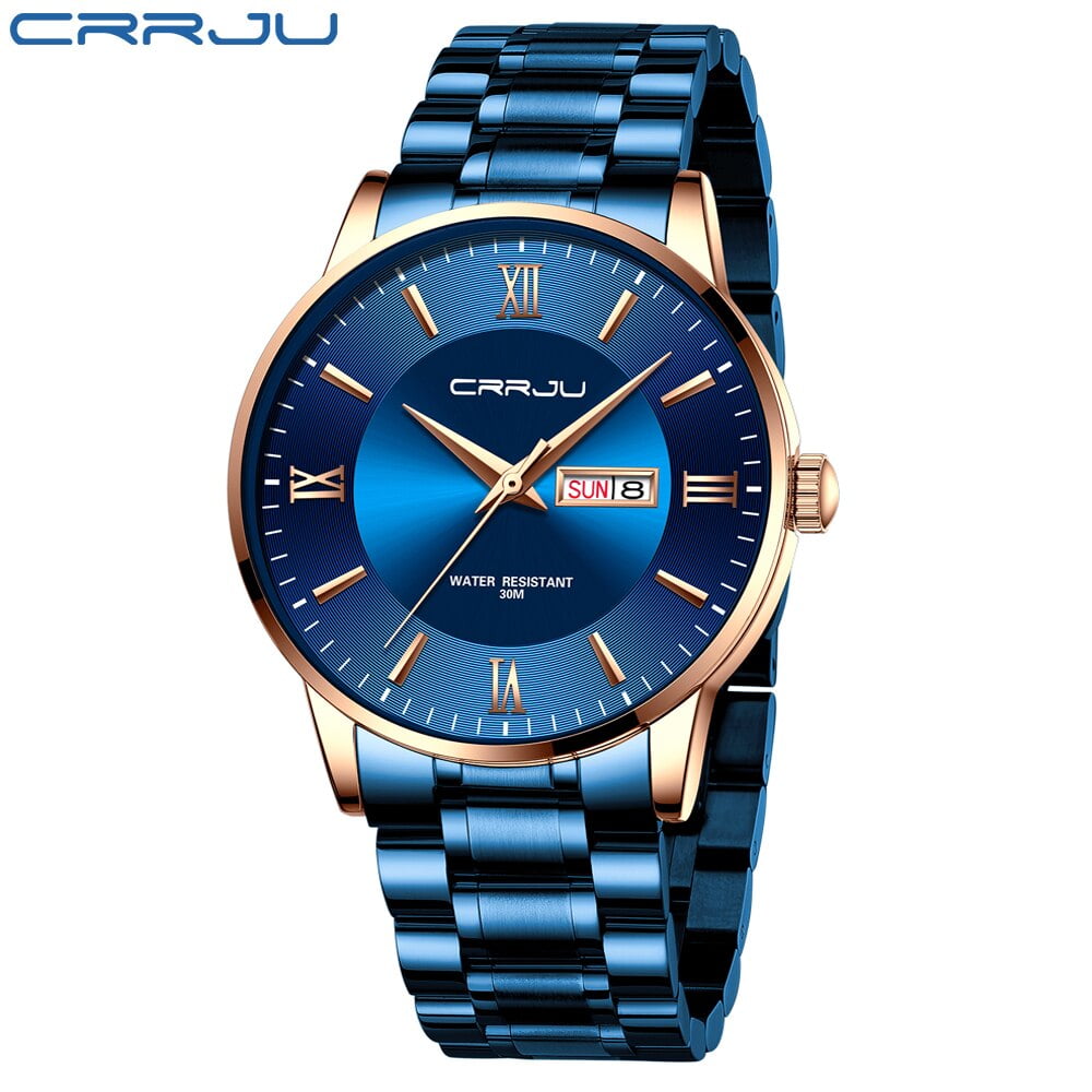CRRJU Mens Watches Stainless Steel Waterproof Date Analog Quartz Fashion Business Wrist Watches for Men