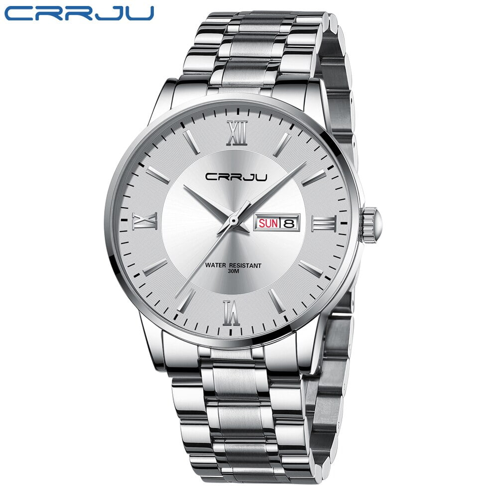 CRRJU Mens Watches Stainless Steel Waterproof Date Analog Quartz Fashion Business Wrist Watches for Men
