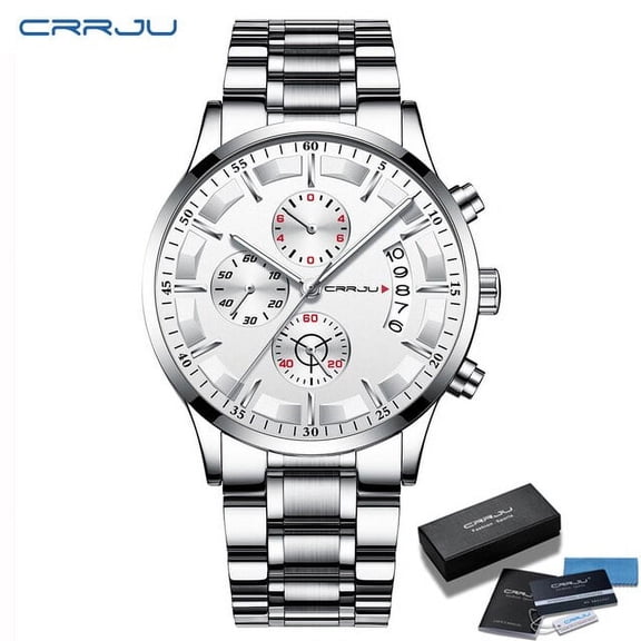 CRRJU Mens Watches Top Brand Waterproof Sports Chronograph Stainless Steel Quartz Casual Clock Relogio Masculino