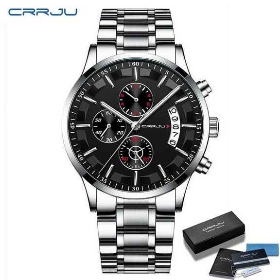 CRRJU Mens Watches Top Brand Waterproof Sports Chronograph Stainless Steel Quartz Casual Clock Relogio Masculino