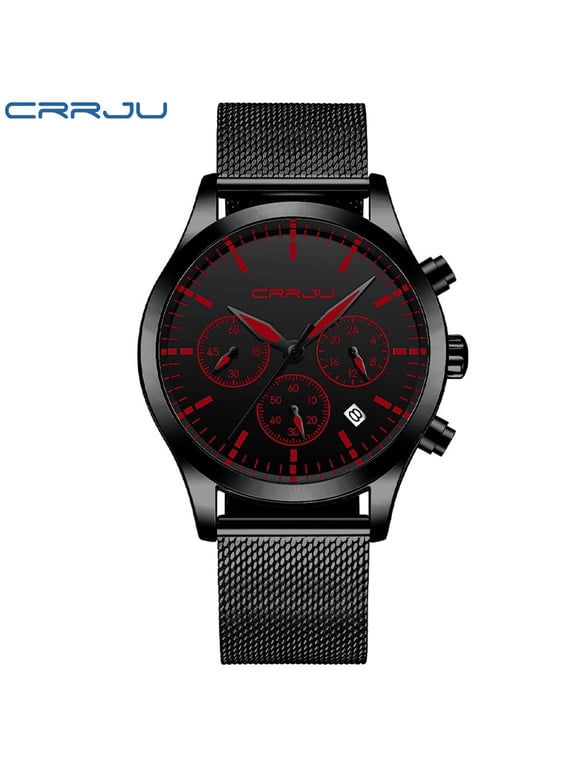 Mens Watches with Stainless Steel Waterproof Analog Quartz Fashion Business Chronograph Black Watch for Men, Auto Date