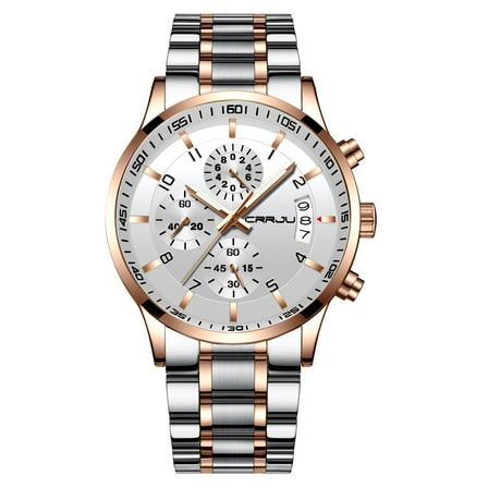 CRRJU Mens Watches with Stainless Steel Waterproof Analog Quartz Fashion Business Luminous Metal Watch for Men, Auto Date