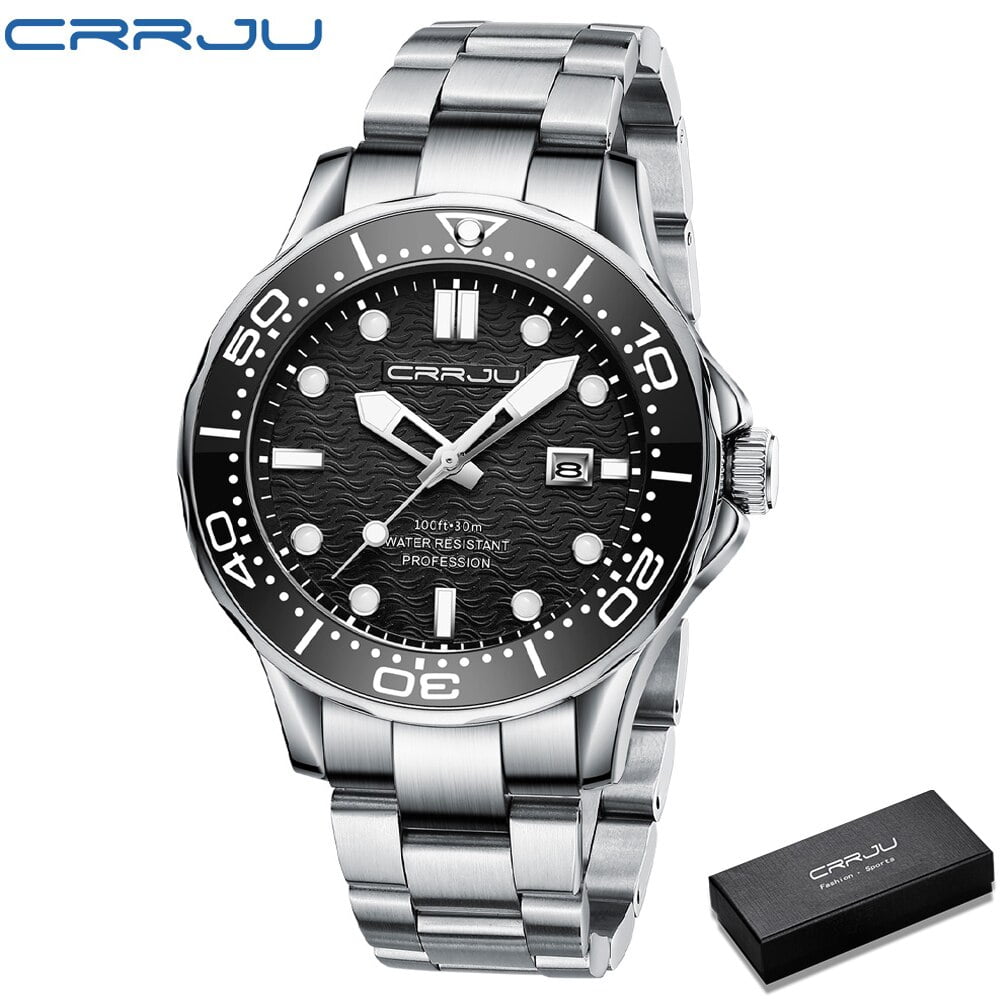 CRRJU New Men's Japan Quartz Watches GMT Watch 44mm Sapphire