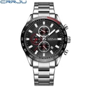 CRRJU New Watch For Men Luxury Silver Fashion Quartz Clock Analog Chronograph Sport Waterproof Stainless Steel Wristwatch