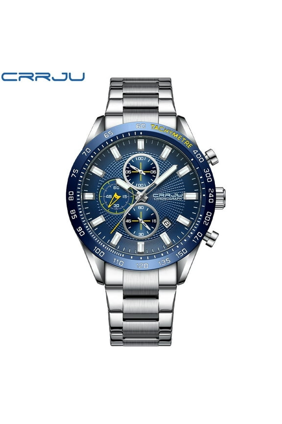New Watch For Men Luxury Silver Fashion Quartz Clock Analog Chronograph Sport Waterproof Stainless Steel Wristwatch