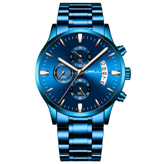 CRRJU Top Brand Luxury Blue Sport Watch for Men Rose Gold Waterproof Watches Stainless Steel Strap Relogio Masculino