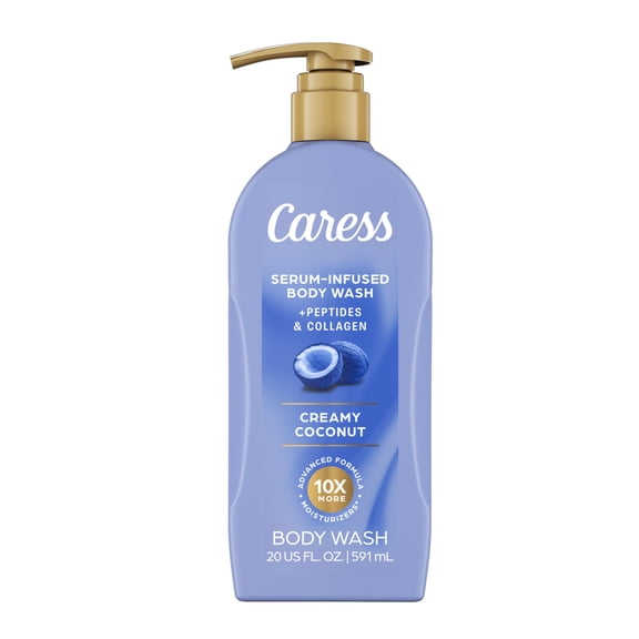 Caress Creamy Coconut Body Wash, Serum-Infused Moisturizing Wash with Long-Lasting Fragrance, 20 oz