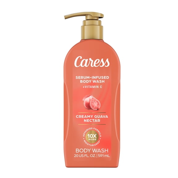 Caress Creamy Guava Nectar Body Wash, Serum-Infused Moisturizing Wash, Long-Lasting Fragrance, 20 oz