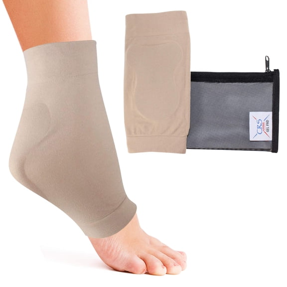 CRS Cross Achilles Heel Sleeve - Pair of Premium Padded Compression Gel Sleeve / Sock for Cushion & Protection of Haglunds Bump, Achilles Tendonitis, and Bursitis (One size fits most)