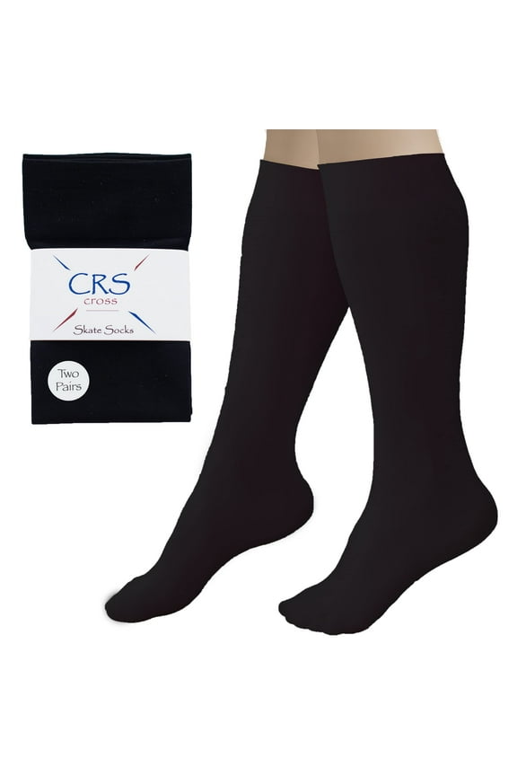 Figure Skating Socks (2 Pair) Premium Knee High Tights for Ice Skates, Footed Skate Socks, Ice Skating Socks, Dance (Biellmann Black)