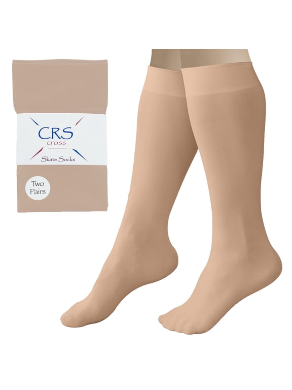 Figure Skating Socks (2 Pair) Premium Knee High Tights for Ice Skates, Footed Skate Socks, Ice Skating Socks, Dance (Twizzle Tan)