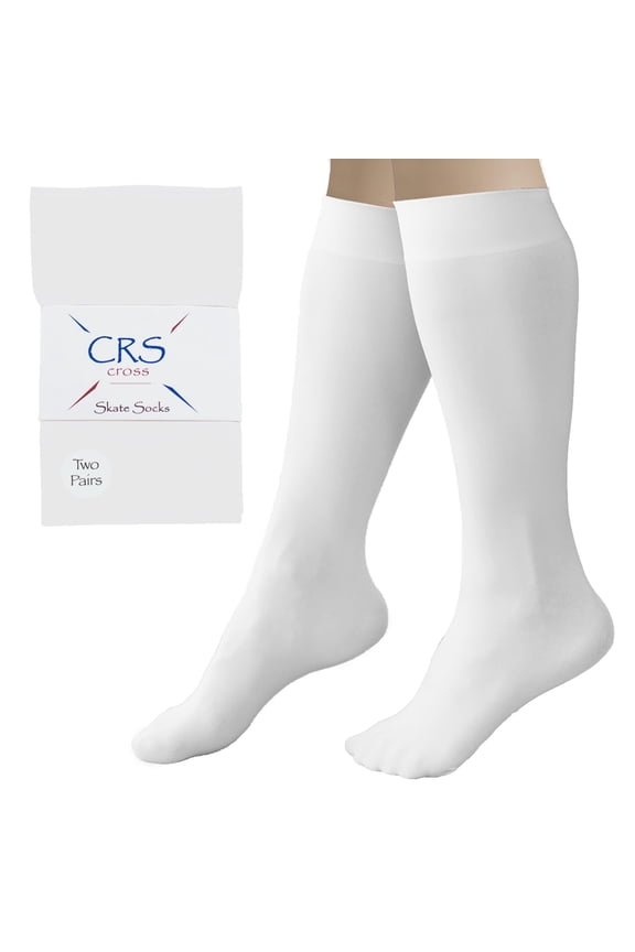 Figure Skating Socks (2 Pair) Premium Knee High Tights for Ice Skates, Footed Skate Socks, Ice Skating Socks, Dance (Waltz White)