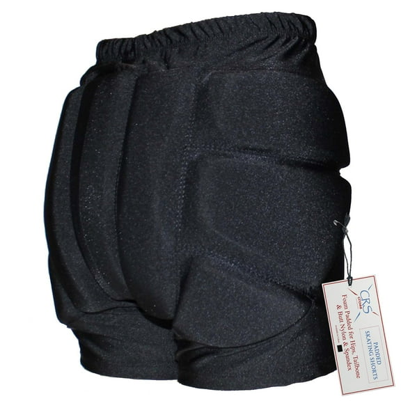 CRS Cross Padded Figure Skating Shorts - Crash Pads Shorts for Butt, Hips, and Tailbone (Youth Medium Black)